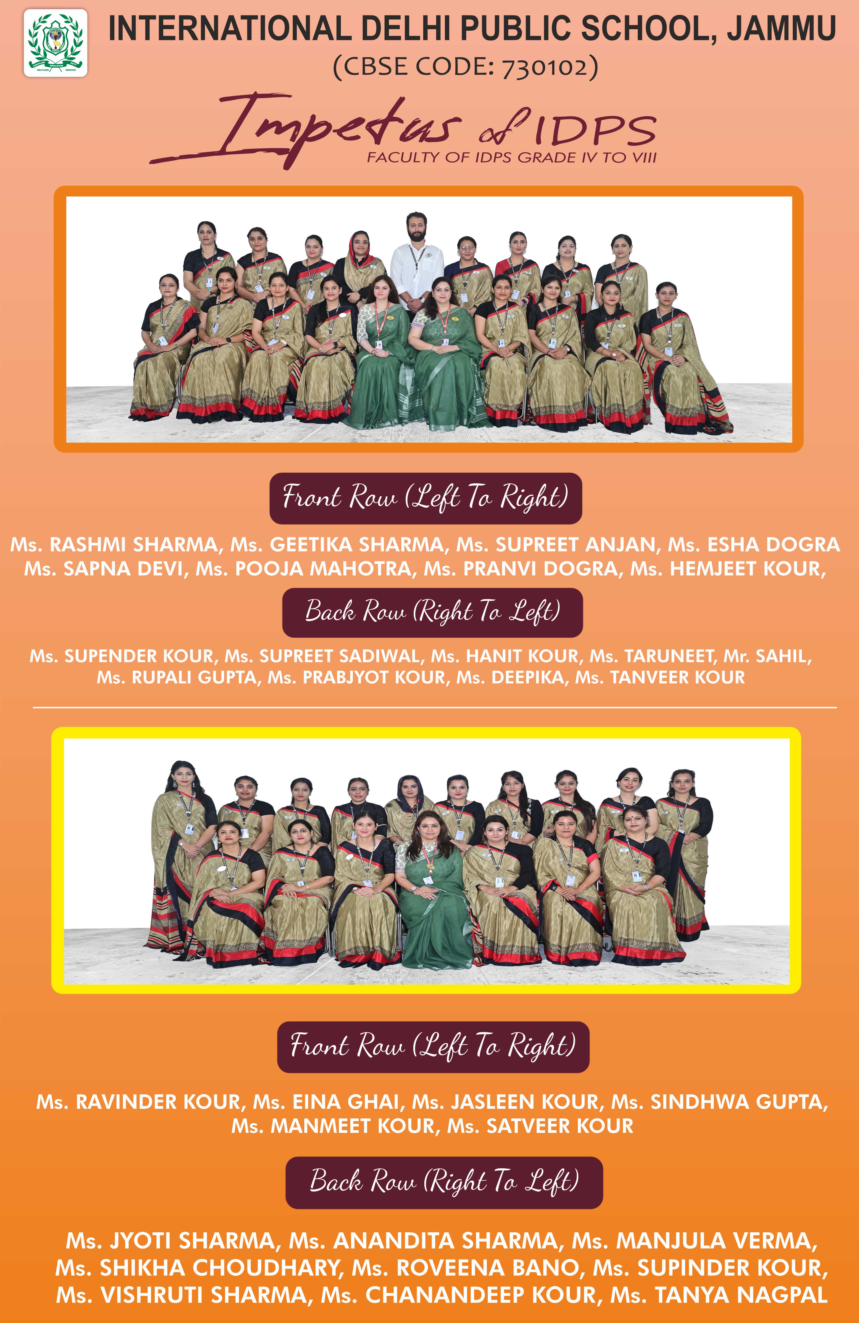 IDPS Faculty from Grade IV to VIII
